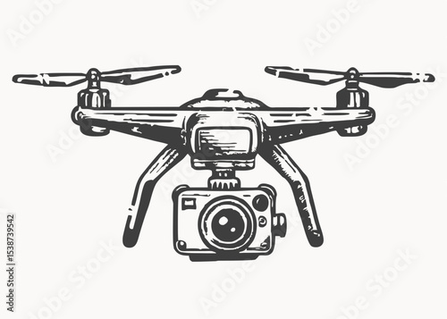 The flying drone isolated on vintage style Minimalist concept vector illustration
