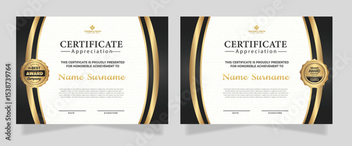 Luxury certificate template with glitter effect dan lines gold shine on frame background diploma Vector illustration and vector Luxury premium badges design