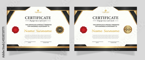 Luxury certificate template with glitter effect dan lines gold shine on frame background diploma Vector illustration and vector Luxury premium badges design