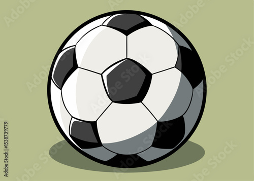 Close up on soccer ball, soccer ball, painted in black ink over white background.