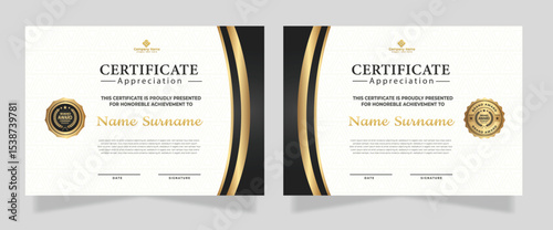 Luxury certificate template with glitter effect dan lines gold shine on frame background diploma Vector illustration and vector Luxury premium badges design