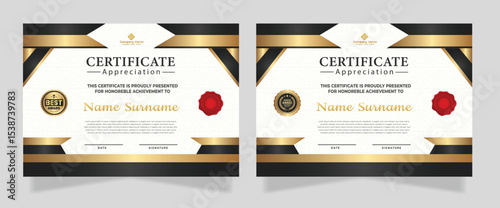Luxury certificate template with glitter effect dan lines gold shine on frame background diploma Vector illustration and vector Luxury premium badges design