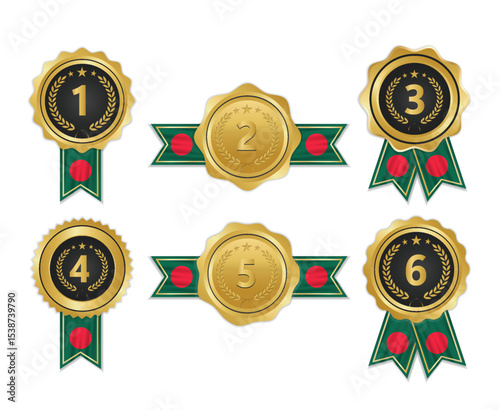 Golden award medal with bangladesh flag ribbons for winners