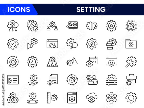 Sleek vector web line icons depicting settings, configurations, tools, adjustments, and system optimization for seamless digital functionality and control.