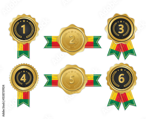 Golden award medal with benin flag ribbons for winners