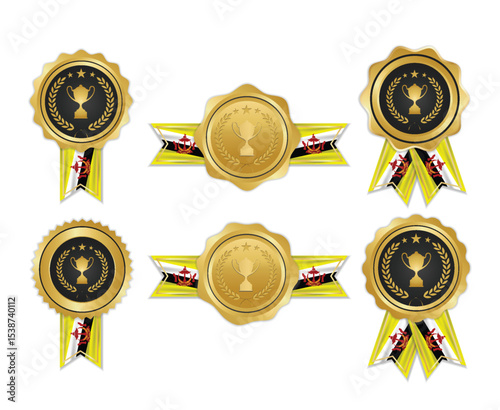 Golden award medal with brunei darussalam flag ribbons for winners