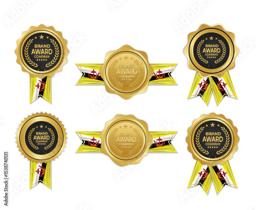 Golden award medal with brunei darussalam flag ribbons for winners