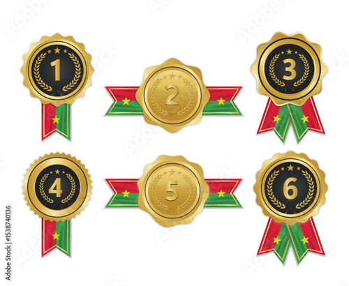 Golden award medal with burkina faso flag ribbons for winners