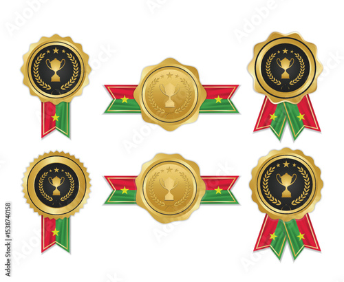 Golden award medal with burkina faso flag ribbons for winners