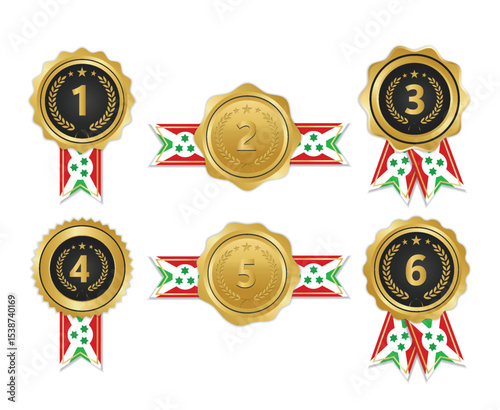 Golden award medal with burundi flag ribbons for winners