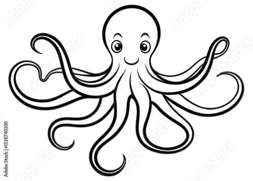Hand drawn octopus, Sea octopus line art isolated on white background.
