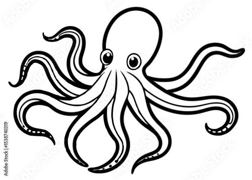 Hand drawn octopus, Sea octopus line art isolated on white background.
