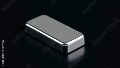 Sleek Metallic Rectangle Object on a Glossy Black Reflective Surface