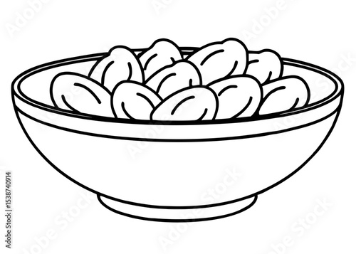 Pitted Organic Dates in Bowl on gray line art vector illustration