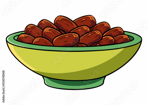 Palm fruits in brown bowl on white background