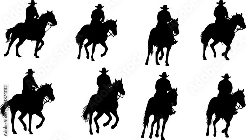Cowboy Horse Riding Silhouette Vector
