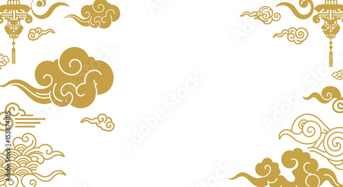Elegant golden asian cloud patterns on white background for festive design vector illustration