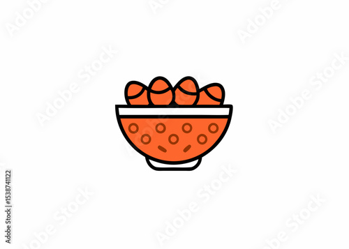 Arab food in bowl icon, Dried dates fruits with white bowl isolated on white background.
