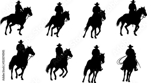 Cowboy Horse Riding Silhouette Vector
