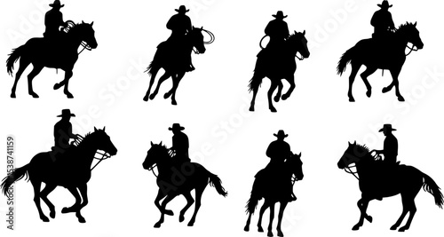 Cowboy Horse Riding Silhouette Vector
