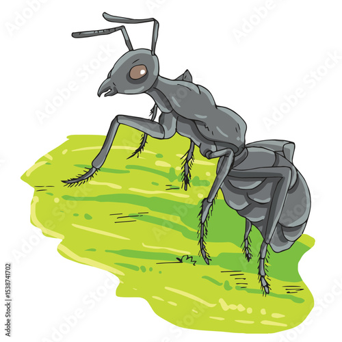 Cute cartoon hand drawn vector black ant clipart.