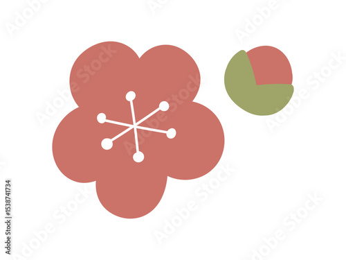 シンプルな梅の花とつぼみのイラスト