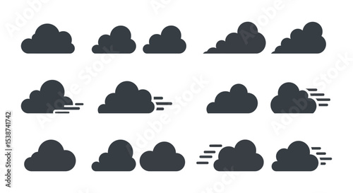 Set of cloud icons in various shapes and designs for weather illustrations vector illustration
