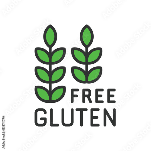 Free gluten, icon in line design, green. Gluten-free, celiac, allergy, no-gluten, wheat-free, intolerance, label on white background vector. Free gluten, editable stroke icon