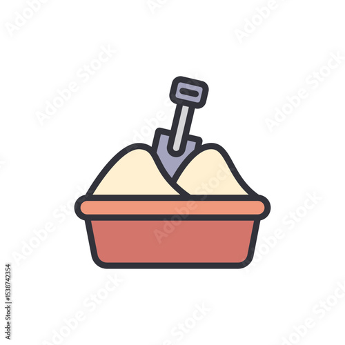 Sandbox Filled With Light Sand And A Small Metal Shovel Illustration