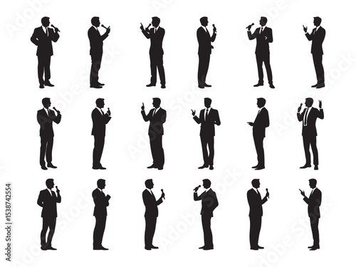 Businessmen in Suits Giving Speeches with Microphones
