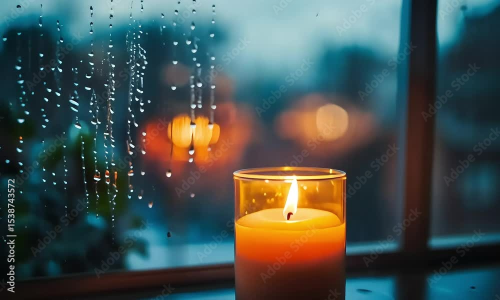 Cozy Rainy Day Ambiance Candlelight and Window Rain