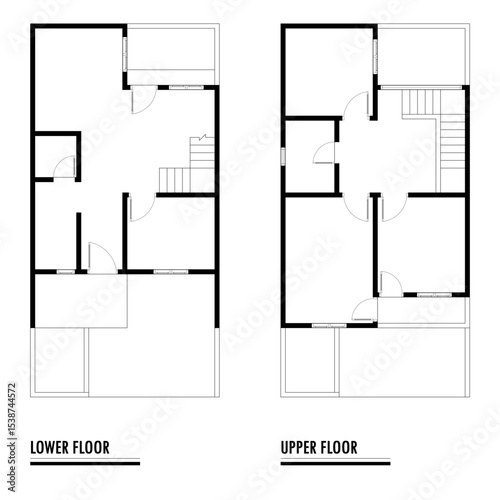 Black and White floor plan of a modern unfurnished house for your design. Suburban house vector blueprint. Architectural background.