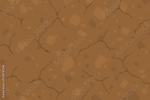 Cartoon seamless ground texture vector background. Cracked dry earth, soil, and mud pattern for game design. Arid desert floor illustration. Drought and climate change concept.