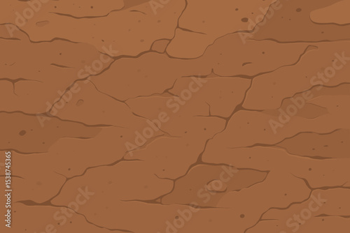 Seamless ground texture for game background. Cartoon vector pattern of cracked dry earth. Stylized illustration of arid desert soil, mud floor, or clay surface. Drought concept.