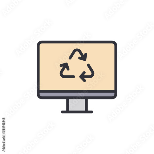 Computer Screen Displaying A Universal Symbol Of Recycling Technology