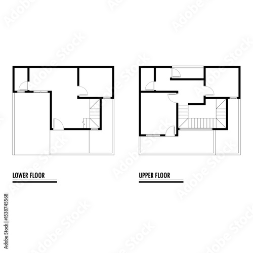 Black and White floor plan of a modern unfurnished house for your design. Suburban house vector blueprint. Architectural background.