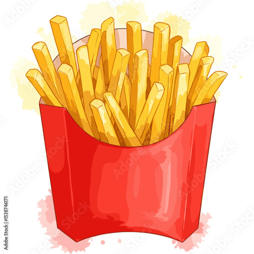 Fast food French fries in red container on white background  