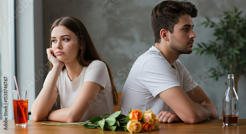 Sad Couple Sitting Back to Back After a Breakup – Concept for National Ex-Girlfriend Day and Relationship Conflict