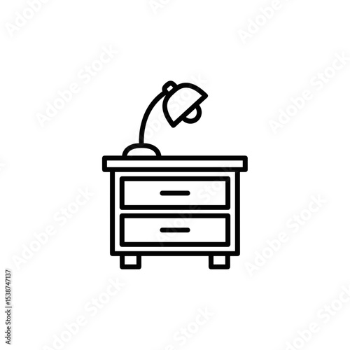 Nightstand with lamp illustration in minimalist line art style, icon  