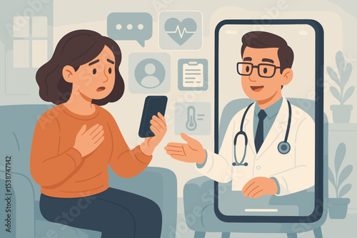 Online doctor consultation with a female patient using a smartphone for a video call. Telemedicine and telehealth concept. Remote healthcare technology for virtual medical support.