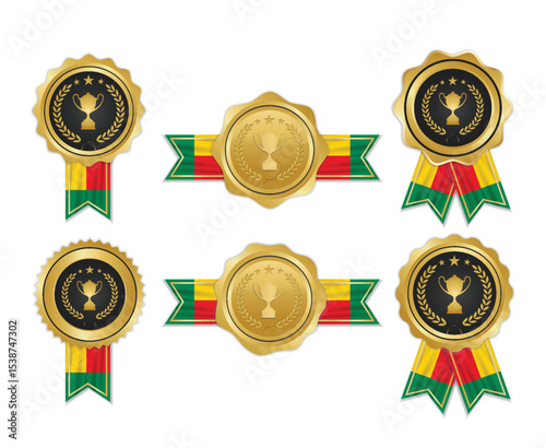 Golden award medal with benin flag ribbons for winners