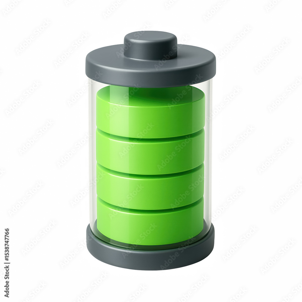 Fully charged battery icon with green energy level indicator Fully charged battery icon with green energy level indicator