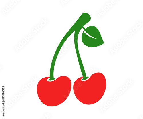 Cherry fruit logo design. Red Cherry Fruit Leaf vector design and illustration.

