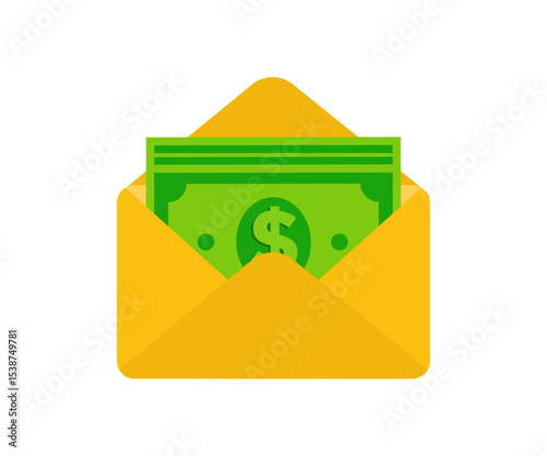 Money envelope icon. Flat illustration of money envelope. Envelop with money vector design and illustration. 


