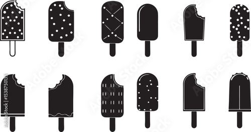 set of black and white ice cream silhouettes