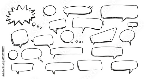 Hand-drawn speech and thought bubbles on blank background for creative designs vector illustration
