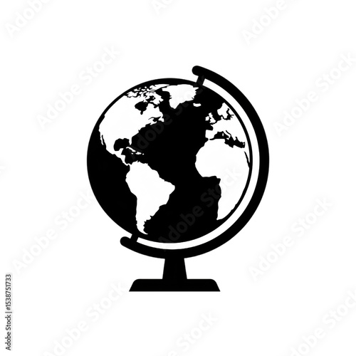 Black and white vector illustration of a connected single icon of a globe on stand

