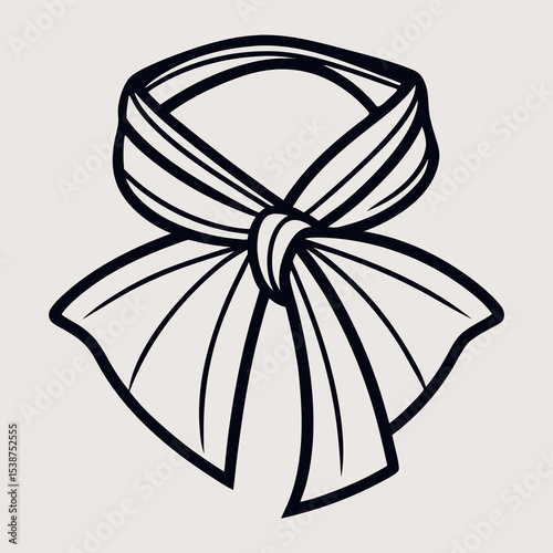 Folded Scarf with Bow Wrapped Around – Fine Line Drawing Vector