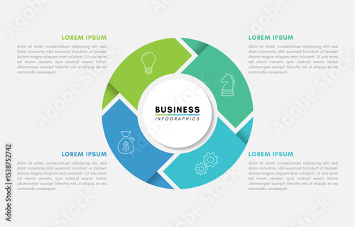 Business infographics design template with 4 steps or icons, vector illustration.