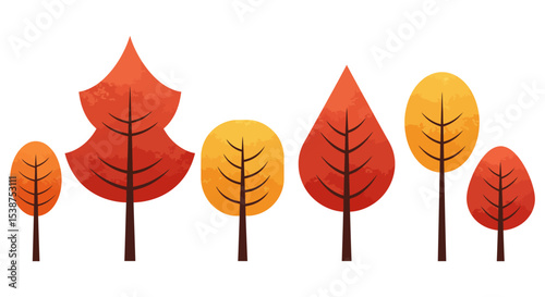 Colorful autumn trees with red and yellow leaves on white background vector illustration
